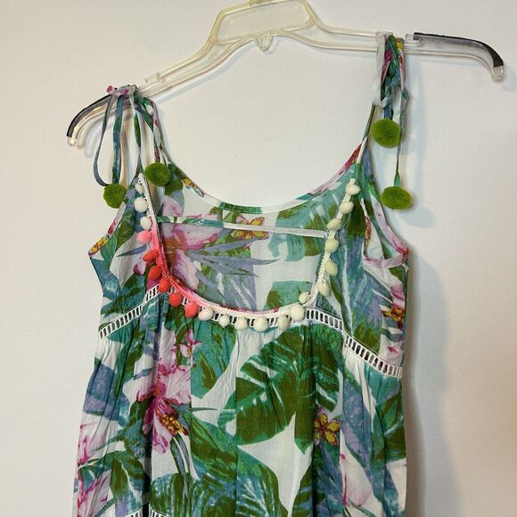 Gianni Bini Maxi Tiered Dress Tropical Floral Vacation Pom Pom Strappy - Size XS - Picture 5 of 10